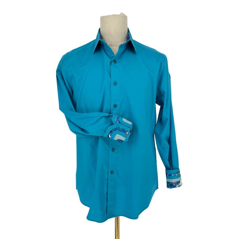 Robert Graham Woven Button Front Long Sleeve Shirt Rutherford AZUL Bright Blue M